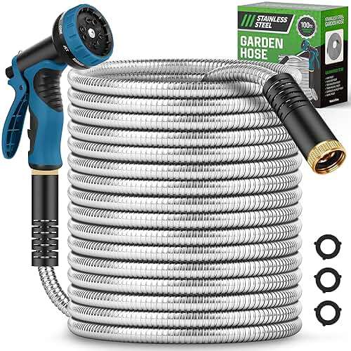 Advinski Garden Hose 100FT, Water Hose with 10 Function Nozzle, Garden Hose Metal with Leak-proof Connectors, No-Kink, Lightweight, Puncture-proof, Pet-proof, Sturdy, 550PSI, Hose for Outdoor, Yard - Image 1