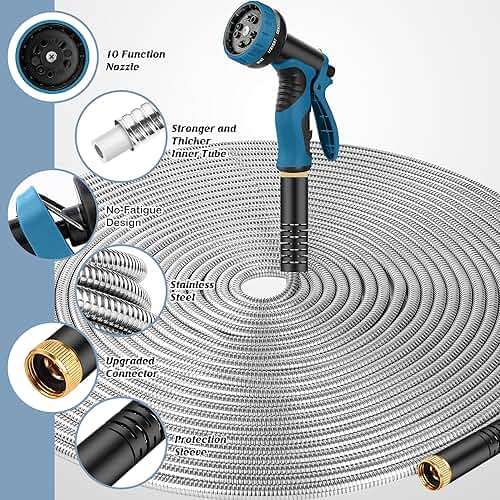Advinski Garden Hose 100FT, Water Hose with 10 Function Nozzle, Garden Hose Metal with Leak-proof Connectors, No-Kink, Lightweight, Puncture-proof, Pet-proof, Sturdy, 550PSI, Hose for Outdoor, Yard - Image 2