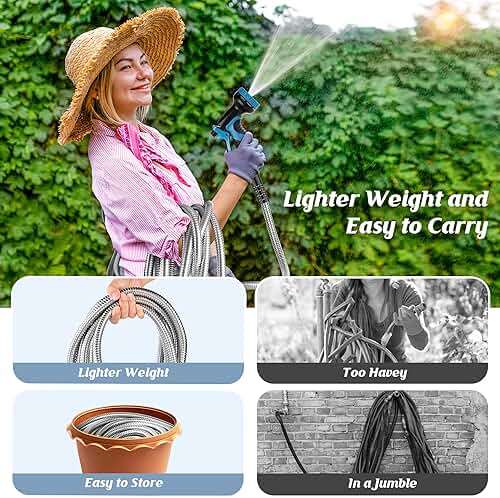 Advinski Garden Hose 100FT, Water Hose with 10 Function Nozzle, Garden Hose Metal with Leak-proof Connectors, No-Kink, Lightweight, Puncture-proof, Pet-proof, Sturdy, 550PSI, Hose for Outdoor, Yard - Image 5