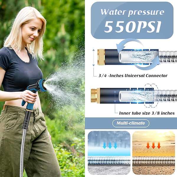 Advinski Garden Hose 100FT, Water Hose with 10 Function Nozzle, Garden Hose Metal with Leak-proof Connectors, No-Kink, Lightweight, Puncture-proof, Pet-proof, Sturdy, 550PSI, Hose for Outdoor, Yard - Image 8