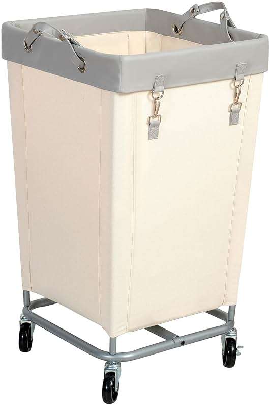 STO STO Laundry Hamper with Wheels, 160L Rolling Laundry Sorter Cart with Heavy Duty Steel Frame, Large Clothes Hamper with Handles for Bedroom, Bathroom, Laundry Room, Beige and Gray - Image 1