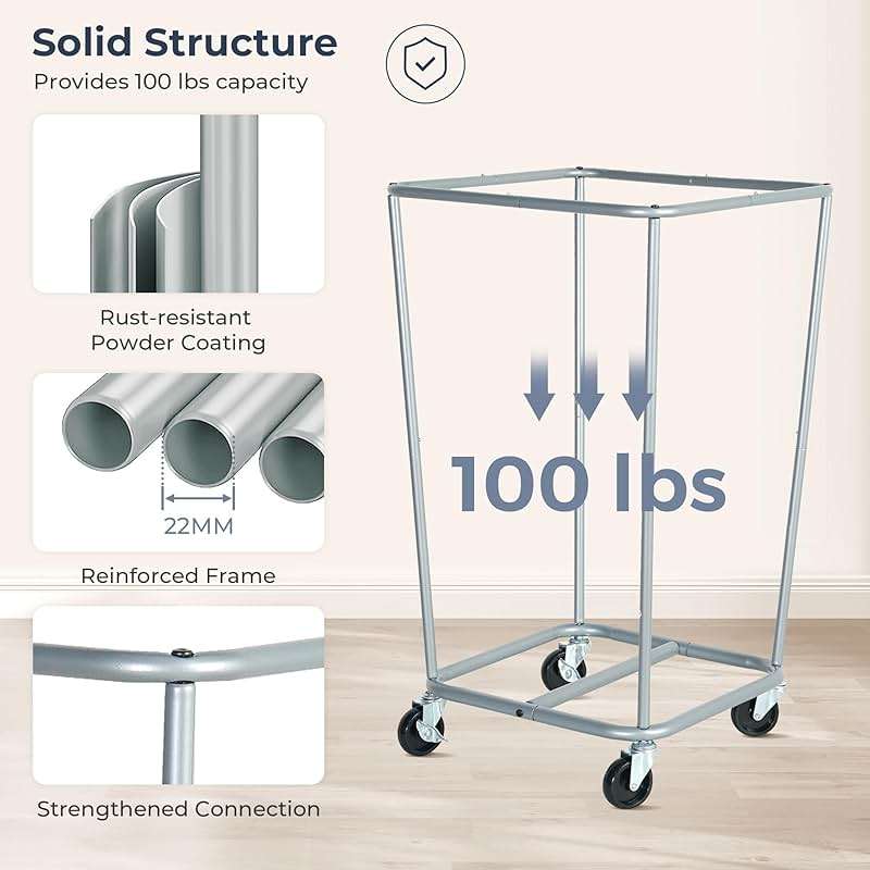STO STO Laundry Hamper with Wheels, 160L Rolling Laundry Sorter Cart with Heavy Duty Steel Frame, Large Clothes Hamper with Handles for Bedroom, Bathroom, Laundry Room, Beige and Gray - Image 5