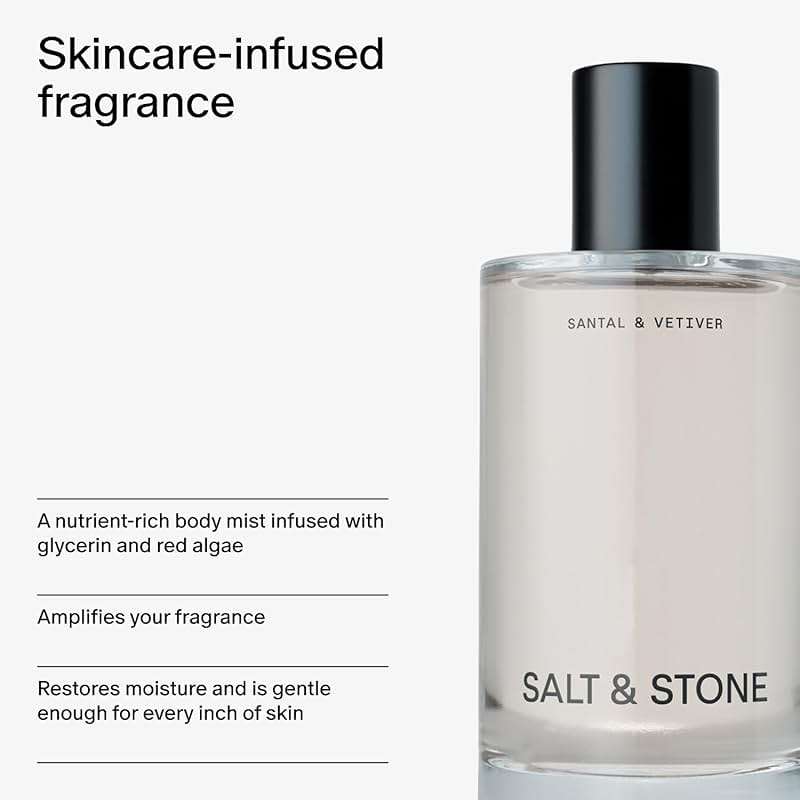 Salt & Stone Body Mist | Santal & Vetiver | Skincare Infused Hair & Body Spray for Women and Men | Hydrating Fragrance with Glycerin and Red Algae | Vegan, Cruelty Free, 3.4 fl oz - Image 4