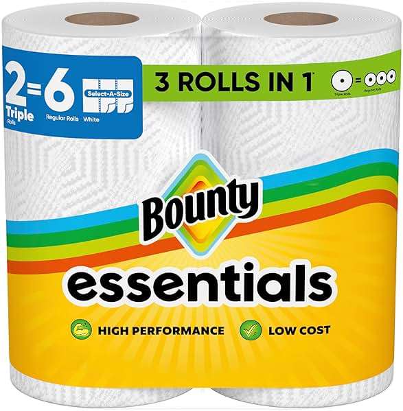 Bounty Essentials Select-A-Size Paper Towels, White, 2 Triple Rolls = 6 Regular Rolls (Packaging May Vary) - Image 1