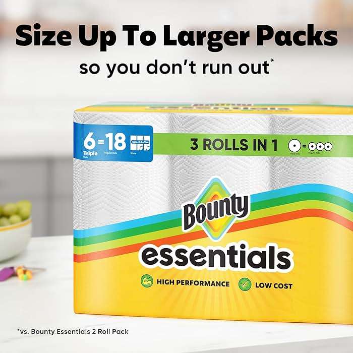 Bounty Essentials Select-A-Size Paper Towels, White, 2 Triple Rolls = 6 Regular Rolls (Packaging May Vary) - Image 10