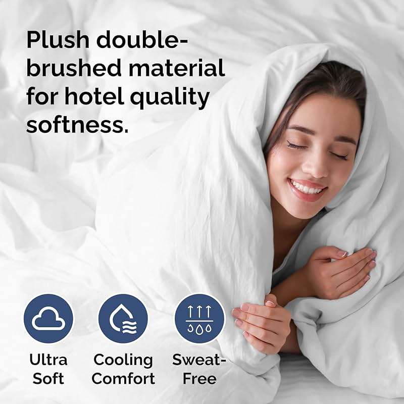 Duvet Cover Queen Size Set - Extra Soft Queen Size Duvet Cover 90 x 90 with 2 Pillow Shams - Hotel Luxury, Easy Care and Fade Free with Zipper Closures & Ties - Comfy, Breathable Bedding Set (White) - Image 3