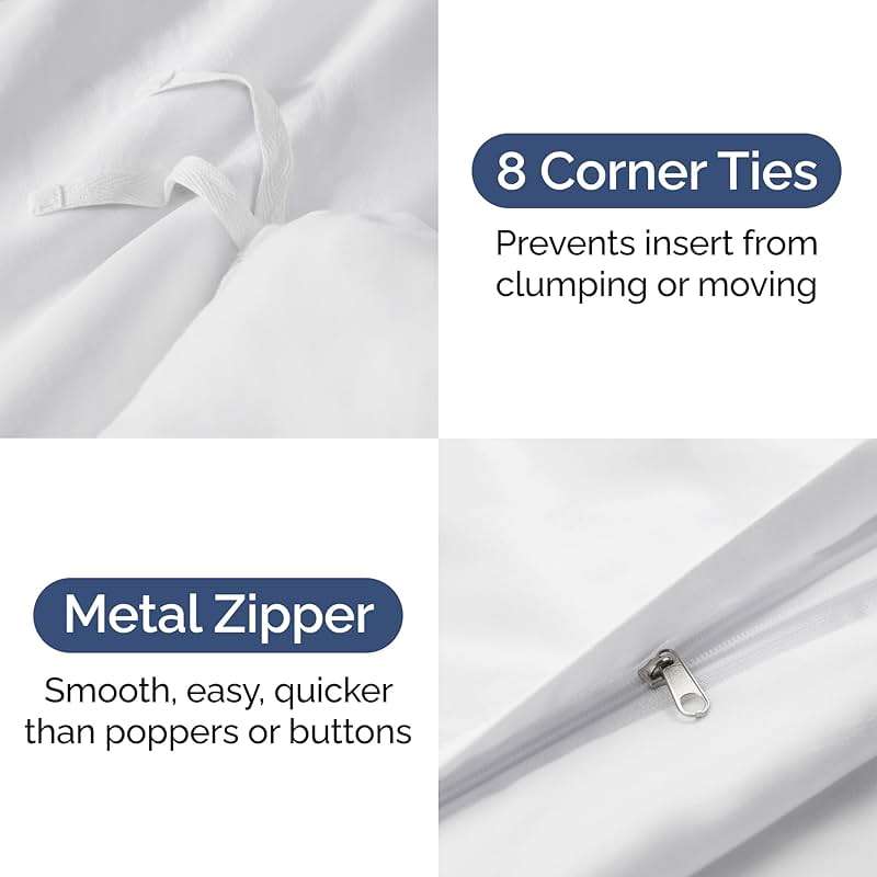 Duvet Cover Queen Size Set - Extra Soft Queen Size Duvet Cover 90 x 90 with 2 Pillow Shams - Hotel Luxury, Easy Care and Fade Free with Zipper Closures & Ties - Comfy, Breathable Bedding Set (White) - Image 4