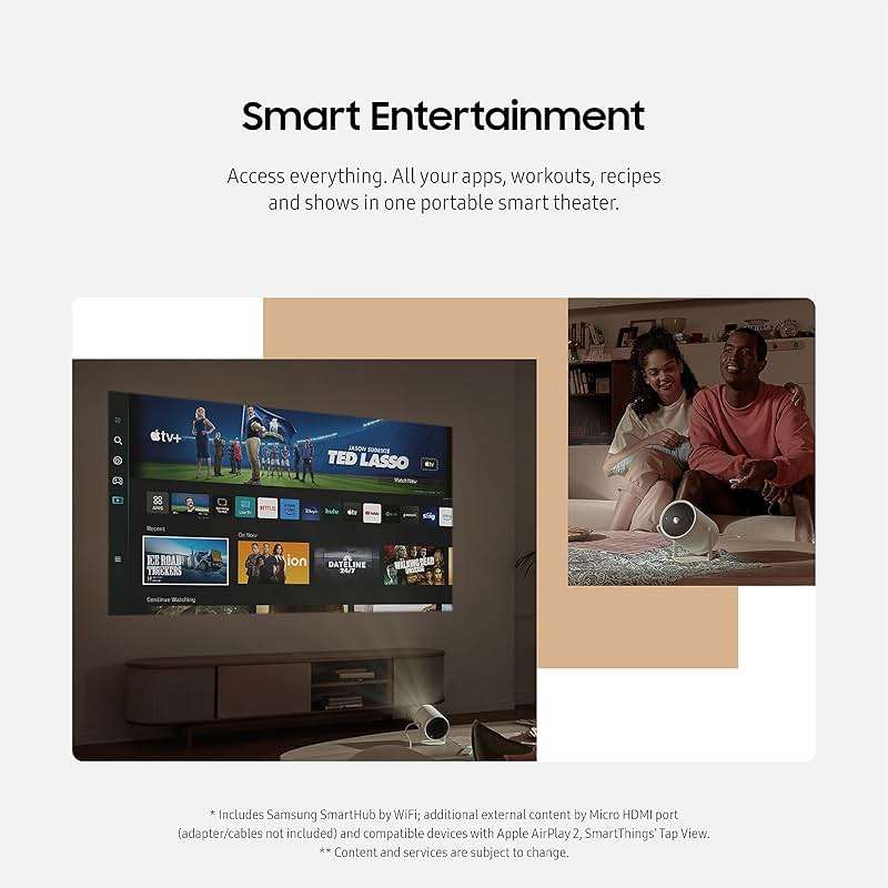 SAMSUNG 30” - 100” The Freestyle 2nd Gen with Gaming Hub Smart Portable Projector, FHD, HDR, Big Screen Home Theater Experience, 360 Sound, SP-LFF3CLAXXZA, 2023 Model, White (Renewed) - Image 2