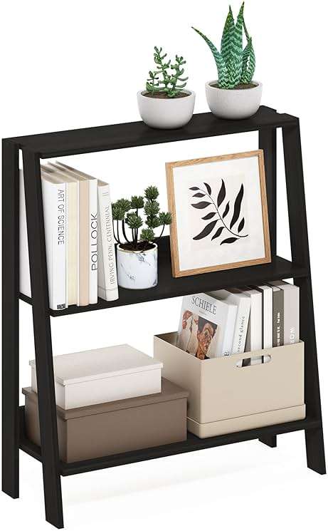 Furinno Ladder Book Shelf, 3-Tier Ladder Shelf, Open Design Bookshelf, Display Storage Bookcase, 9.3" x 23.6" x 27", Living Room, Home Office, Espresso - Image 1