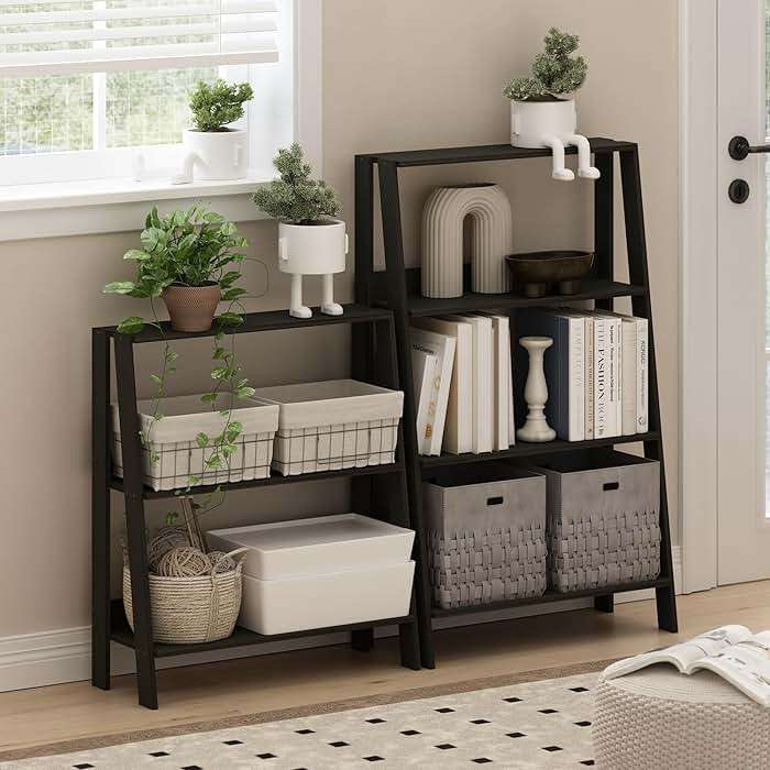 Furinno Ladder Book Shelf, 3-Tier Ladder Shelf, Open Design Bookshelf, Display Storage Bookcase, 9.3" x 23.6" x 27", Living Room, Home Office, Espresso - Image 2