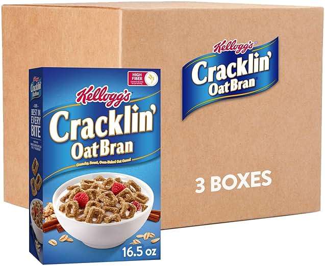 Kellogg's Cracklin' Oat Bran Breakfast Cereal, Fiber Cereal, Family Cereal, Original (3 Boxes) - Image 1