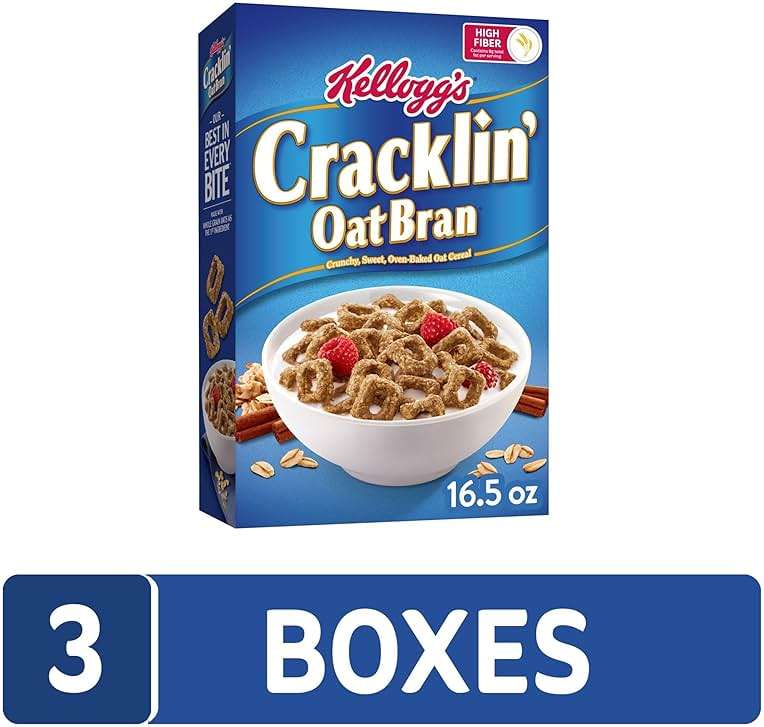 Kellogg's Cracklin' Oat Bran Breakfast Cereal, Fiber Cereal, Family Cereal, Original (3 Boxes) - Image 3