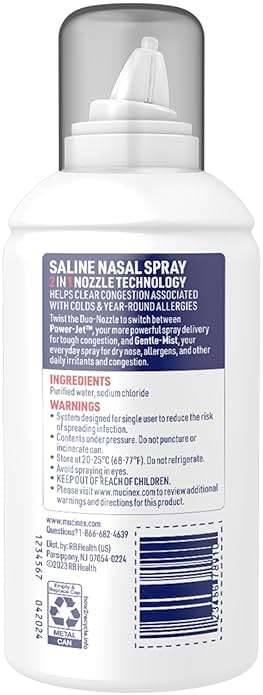 Mucinex Sinus Saline Nasal Spray & Sinus Rinse, Drug-Free, Additive Free, Non-Drowsy Nasal Irrigation with 2-in-1 Jet + Mist Spray Nozzle for Cold & Allergy Season, 4.5oz - Image 14