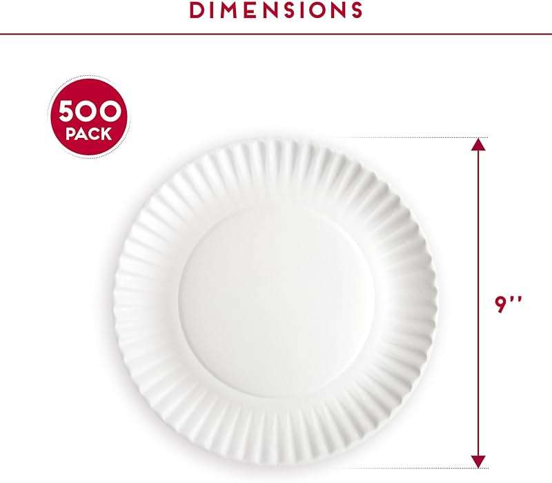 Alitte 9-Inch Disposable Paper Plates - 500 Count - Bulk Pack of Uncoated Paper Plates for Everyday Use - Dinnerware for Meals, Parties And Picnics - Image 3