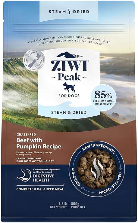ZIWI Peak Steam & Dried Dog Food - Grass-fed Beef w/Pumpkin - High Protein, Low Carb, All Breeds & Lifestages, for Digestive Health (28.8oz) - Image 1