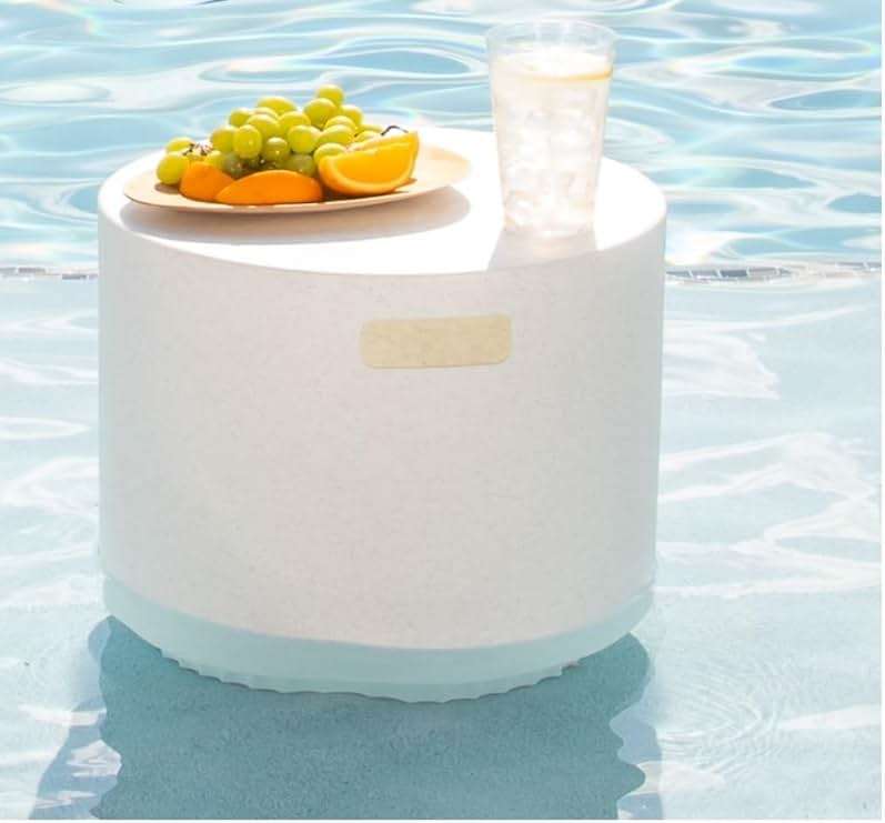 REZVANI FURNITURE STUDIO Tenjam Ripple in Pool Table for Sun Shelf, Ledge Table for Water Depths up to 10", Lounger Side Table (White Granite) - Image 1