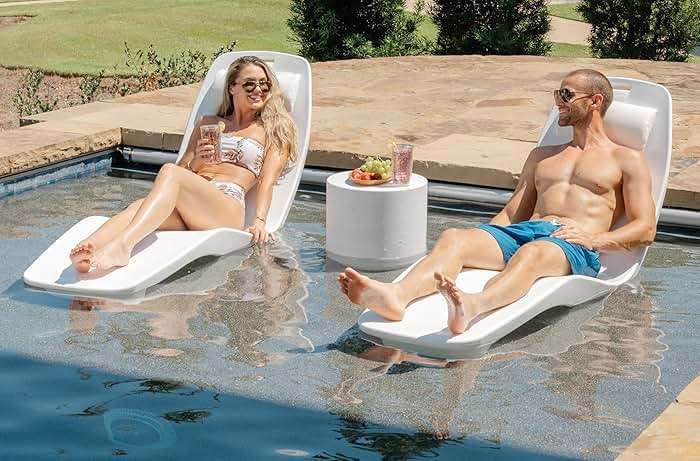REZVANI FURNITURE STUDIO Tenjam Ripple in Pool Table for Sun Shelf, Ledge Table for Water Depths up to 10", Lounger Side Table (White Granite) - Image 3