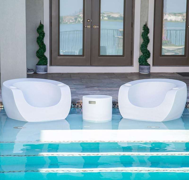 REZVANI FURNITURE STUDIO Tenjam Ripple in Pool Table for Sun Shelf, Ledge Table for Water Depths up to 10", Lounger Side Table (White Granite) - Image 4