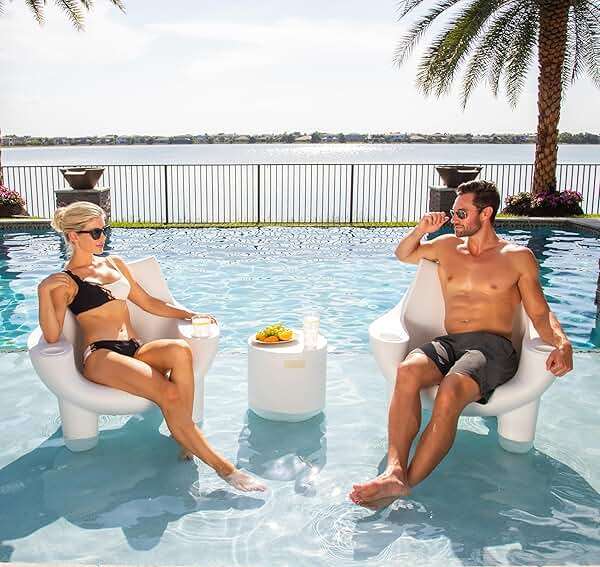 REZVANI FURNITURE STUDIO Tenjam Ripple in Pool Table for Sun Shelf, Ledge Table for Water Depths up to 10", Lounger Side Table (White Granite) - Image 6