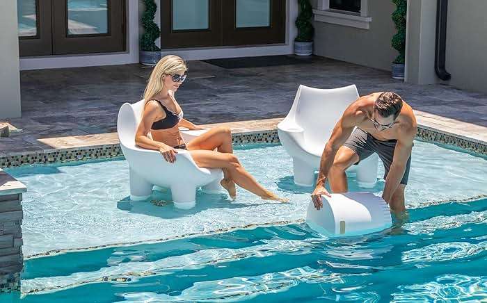 REZVANI FURNITURE STUDIO Tenjam Ripple in Pool Table for Sun Shelf, Ledge Table for Water Depths up to 10", Lounger Side Table (White Granite) - Image 8