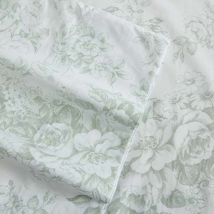 Laura Ashley – Queen Size Sheet Set, Crisp & Lightweight Cotton Percale Bedding with Fitted Sheet and Pillowcases, Floral Room Decor, Deep Pocket, College Dorm Room Essentials (Toile Delight Green) - Image 3