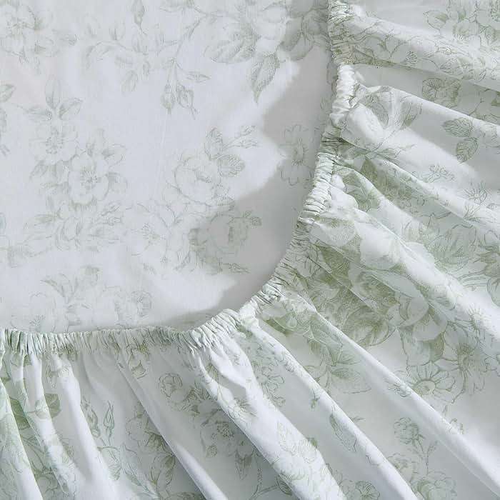 Laura Ashley – Queen Size Sheet Set, Crisp & Lightweight Cotton Percale Bedding with Fitted Sheet and Pillowcases, Floral Room Decor, Deep Pocket, College Dorm Room Essentials (Toile Delight Green) - Image 6