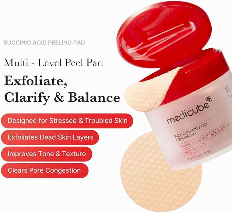 medicube Toner Pads Red Succinic Acid Panthenol Facial Peeling Pad | Exfoliating Toner Pad for Breakout-Prone Skin | Niacinamide, AHA, BHA, and Soothing Panthenol - Non-Comedogenic, 70 Pads (1 Pack) - Image 2