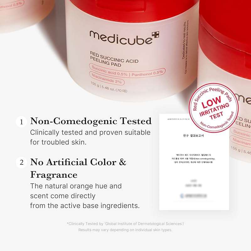medicube Toner Pads Red Succinic Acid Panthenol Facial Peeling Pad | Exfoliating Toner Pad for Breakout-Prone Skin | Niacinamide, AHA, BHA, and Soothing Panthenol - Non-Comedogenic, 70 Pads (1 Pack) - Image 6