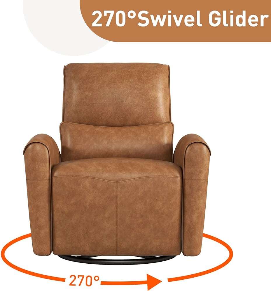 Bonzy Home Power Swivel Rocker Recliner Chair with USB Port, 23.2" Wide Seat, Fixed Lumbar Support, Upholstered Glider Chair for Nursery Living Room, Brown - Image 5