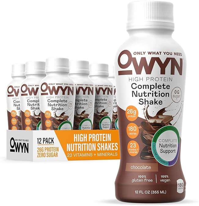 OWYN Only What You Need High Protein Shake, Chocolate Flavored, 26g Protein, 0g Sugar, 3g Fiber, Dairy Free, Plant Based Protein Drink, 12 Count - Image 1