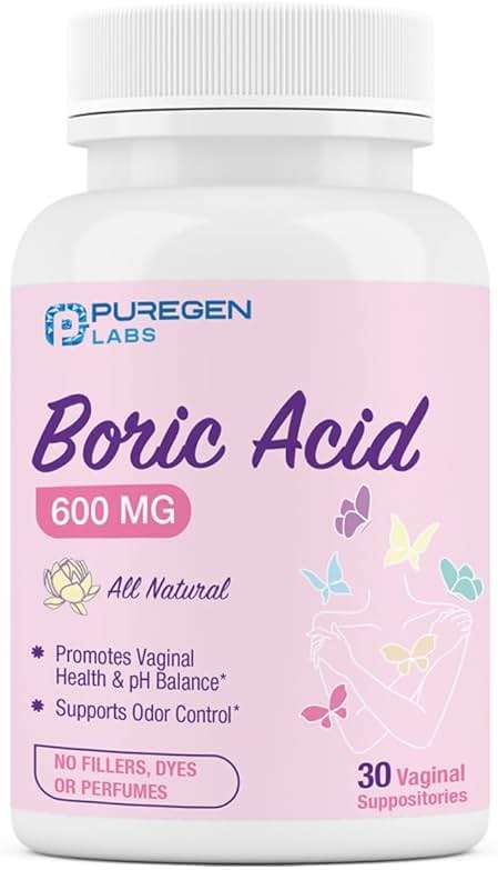 Puregen Labs Boric Acid 600 mg Vaginal Suppositories - 100% Pure | All Natural Without Dyes or Fillers | Supports Vaginal pH Balance and Odor Control (30 Count) - Image 1