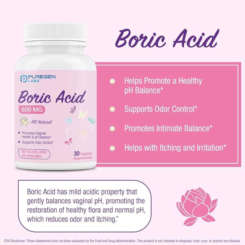 Puregen Labs Boric Acid 600 mg Vaginal Suppositories - 100% Pure | All Natural Without Dyes or Fillers | Supports Vaginal pH Balance and Odor Control (30 Count) - Image 3
