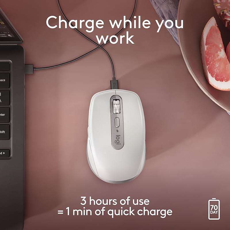 Logitech MX Anywhere 3S for Mac, Compact Wireless Bluetooth Mouse, 8K DPI Any-Surface Tracking, Quiet Clicks, USB C, Wireless Mouse for MacBook Pro, MacBook Air, iMac, iPad - Pale Grey - Image 5