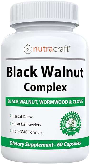 Nutracraft Black Walnut Detox Cleanse Supplement | Black Walnut, Wormwood, Clove, PAU D'Arco, Pumpkin Seed, Garlic, Zinc | Intestinal Guard for Humans | 60 Capsules - Image 1