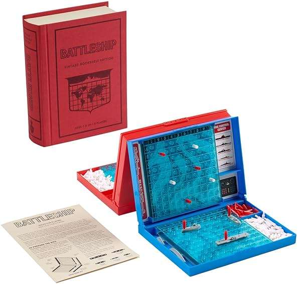 WS Game Company Battleship Vintage Bookshelf Edition Naval War Game Fabric-Wrapped Book Box, Folding Battle Cases, Vintage Display Board Games for 2 Players, Ages 7+ - Image 6