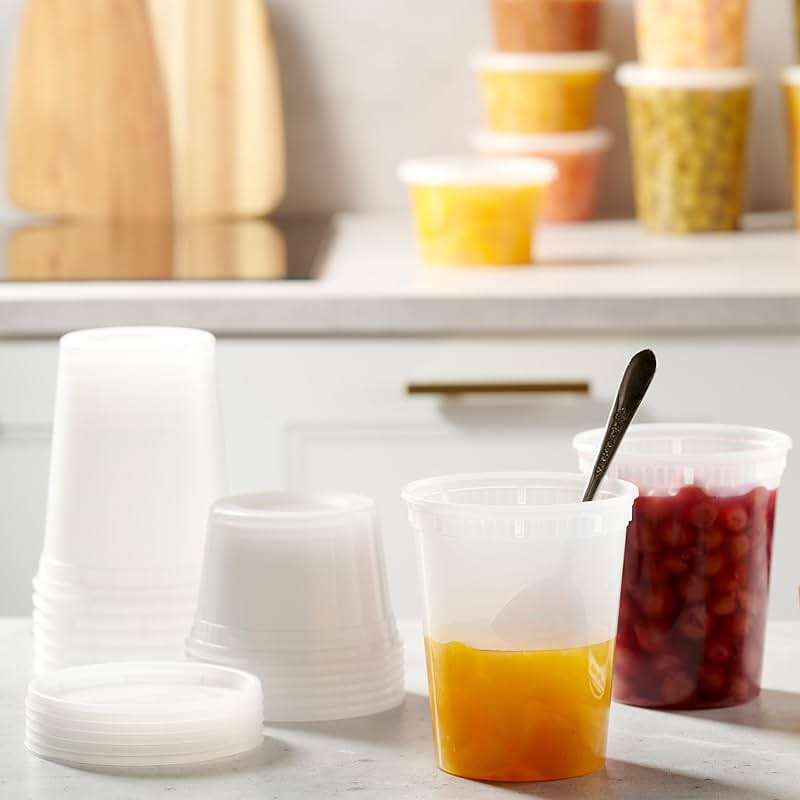 48 Clear Plastic Deli Containers with Lids, 16 oz 32 oz Combo Pack 24 Each | Airtight Disposable Food Storage Meal Prep Containers, BPA Free, Stackable, Leakproof, Microwave and Freezer Safe - Image 2