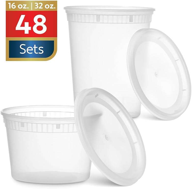 48 Clear Plastic Deli Containers with Lids, 16 oz 32 oz Combo Pack 24 Each | Airtight Disposable Food Storage Meal Prep Containers, BPA Free, Stackable, Leakproof, Microwave and Freezer Safe - Image 3