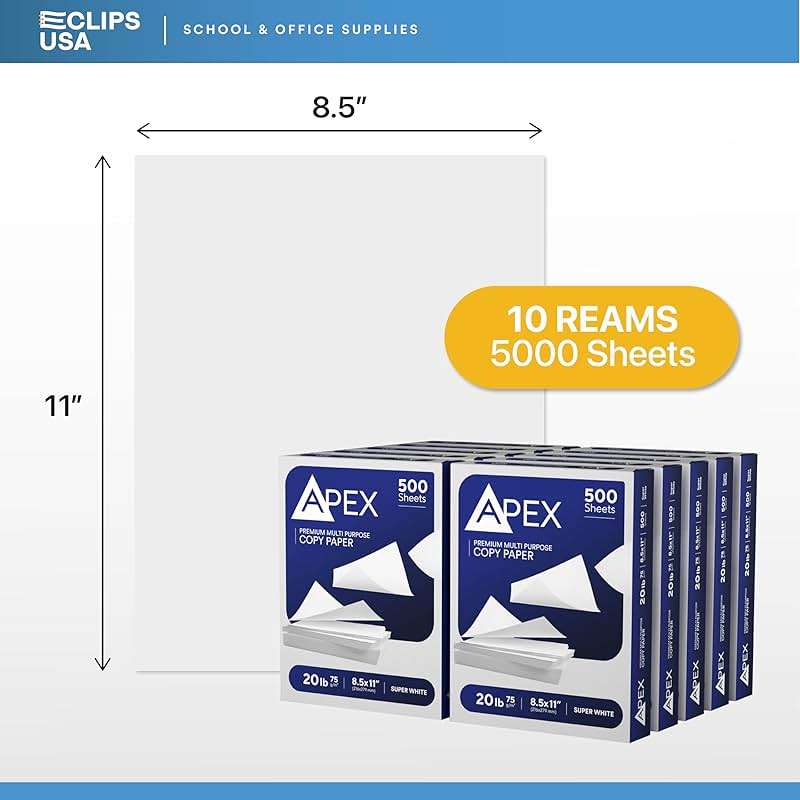 Copy Paper Printer Paper 20lb Multipurpose Printer Paper 8.5 x 11 White 92 Bright White Paper Office Supplies 500 Sheets Per Ream (10 Reams Case 5000 Sheets) - Image 2