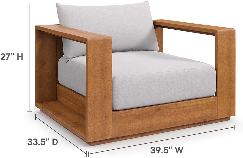 Modway Tahoe Acacia Wood Outdoor Patio Chair in Natural Light Gray with Weather-Resistant Cushions - Ideal as Club Chair or Outdoor Dining Chair - Image 3