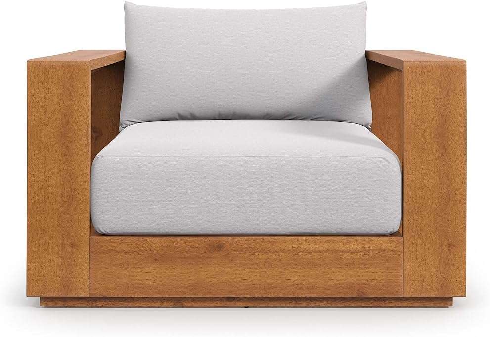 Modway Tahoe Acacia Wood Outdoor Patio Chair in Natural Light Gray with Weather-Resistant Cushions - Ideal as Club Chair or Outdoor Dining Chair - Image 6