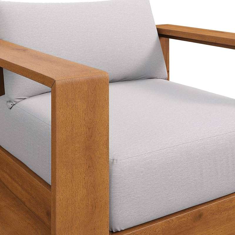 Modway Tahoe Acacia Wood Outdoor Patio Chair in Natural Light Gray with Weather-Resistant Cushions - Ideal as Club Chair or Outdoor Dining Chair - Image 7