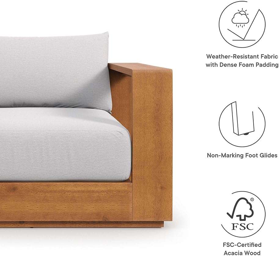 Modway Tahoe Acacia Wood Outdoor Patio Chair in Natural Light Gray with Weather-Resistant Cushions - Ideal as Club Chair or Outdoor Dining Chair - Image 9