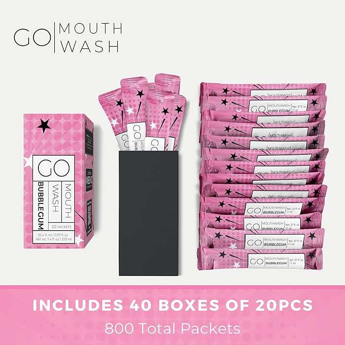 Go Mouthwash Packets Bubblegum Flavor - Adult and Kids Mouthwash with Fluoride Free Formula, Alcohol Free, Dye-Free Formula that Contains Xylitol - Perfect Bulk Mouthwash for Lunch Boxes and Travel - Image 2