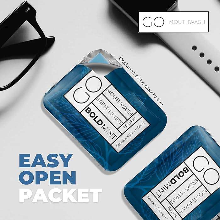 Breath Strips for Bad Breath by Go Mouthwash- Indivivual Packets containing 3 Bold Mint Strips - Alternative to Breath Mints, Travel Mouthwash, Breath Spray, and Other Fresheners - Perfect on the GO - Image 5