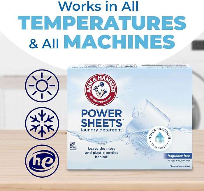 ARM & HAMMER 5in1 Power Sheets Laundry Detergent, Free & Clear, 50 Count, up to 100 Small Loads - Image 11