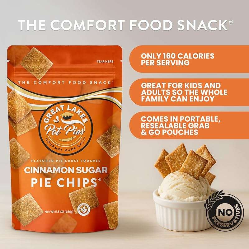 Great Lakes Pot Pies - Cinnamon Sugar Pie Chips - Crunchy Cookie Crisp - Buttery Cinnamon Snacks for Adults & Kids - Cinnamon Crackers - 4 Pack - Image 3