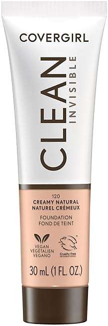 COVERGIRL Clean Invisible Foundation Makeup, Dewy & Glowy Finish, Buildable Coverage, Skin-Like Smooth Look, Vegan, Creamy Natural, 1oz - Image 1