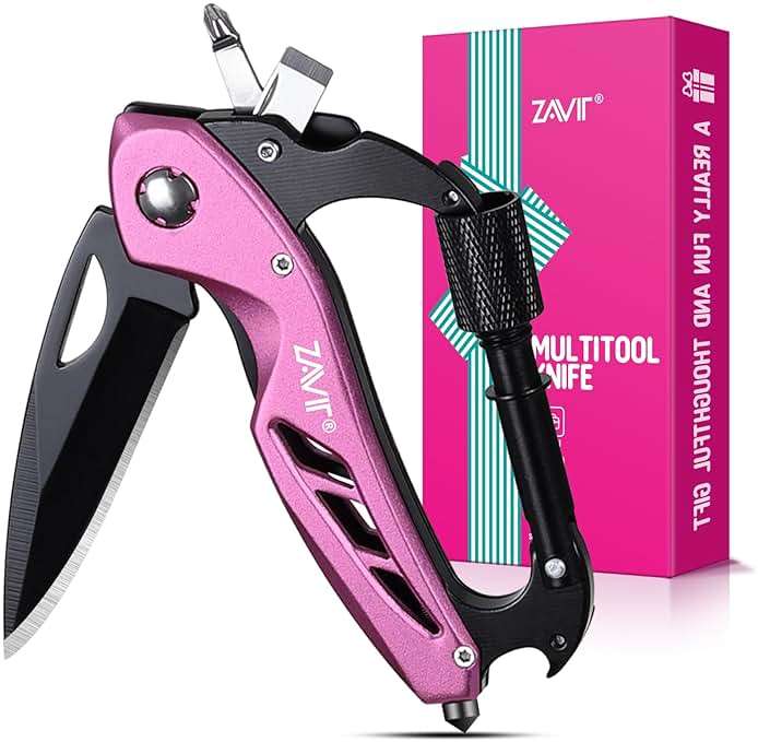 Multitool with Pocket Knife for Women, EDC Keychain Box Cutter with Window Breaker, Screwdriver, Bottle Opener, Camping Hiking Gear Gadget, Gifts for Women Mom Wife - Mothers Day Birthday Christmas - Image 1