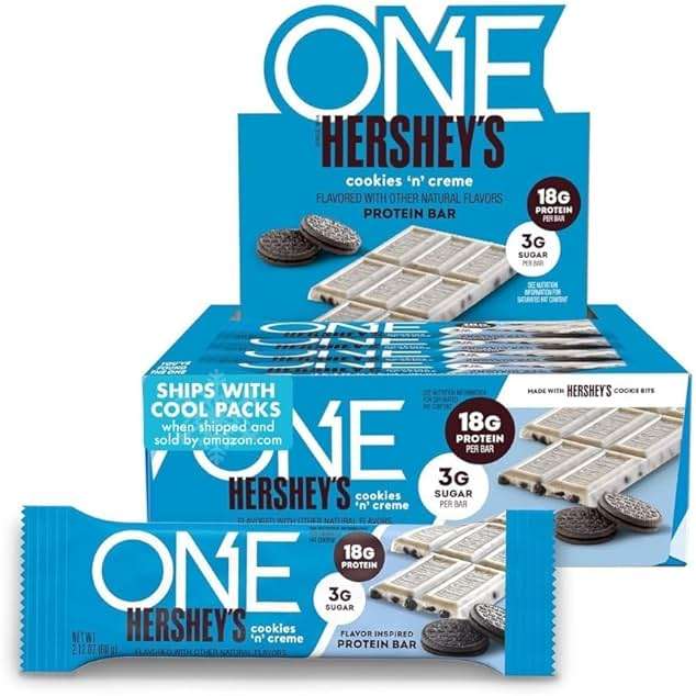 ONE Protein Bars, Hershey's Cookies 'n' Creme, Gluten Free with 18g Protein and 3g Sugar, Pantry Staples, 2.12 oz (12 Count) - Image 1
