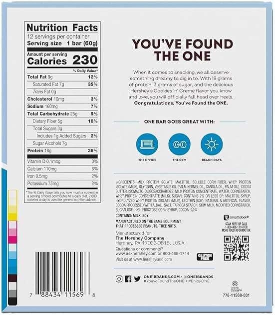 ONE Protein Bars, Hershey's Cookies 'n' Creme, Gluten Free with 18g Protein and 3g Sugar, Pantry Staples, 2.12 oz (12 Count) - Image 2
